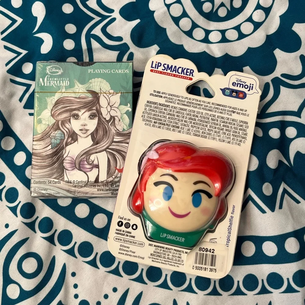 Lip Smacker Disney Emoji Ariel & Deck of Ariel playing cards. Little Mermaid NWT - Picture 2 of 2